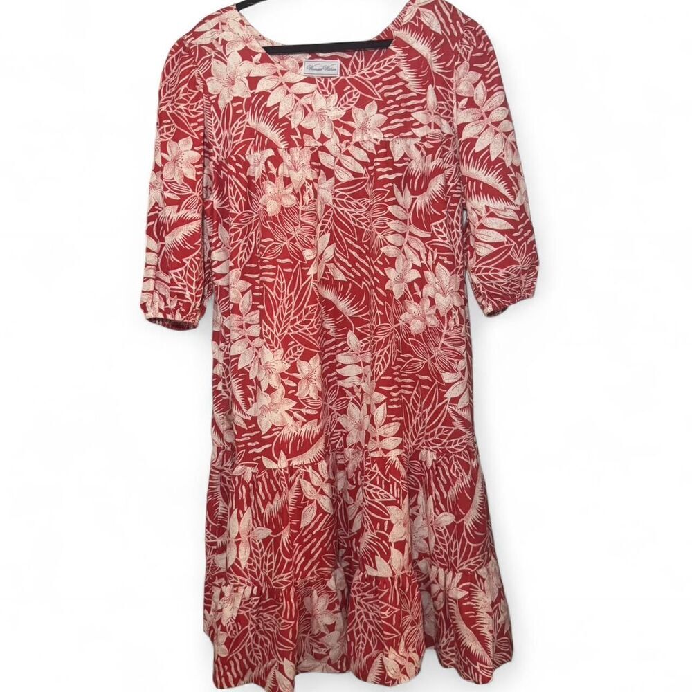 Woman Within Red Tropical Print Muumuu Dress 2X Plus Size Tiered Hawaiian